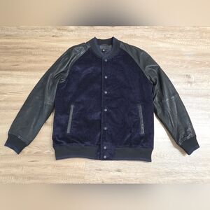 Hudson Los Angeles Jeans Leather Sleeve Corduroy Jacket Men's Size XL Navy/Black